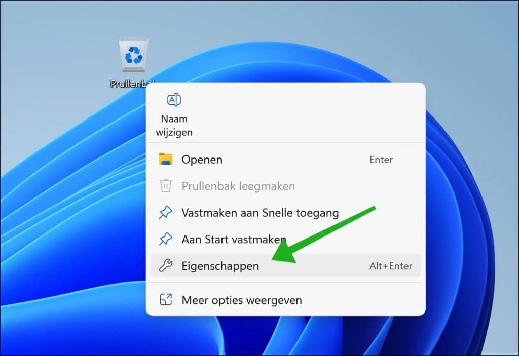 Eigenschappen Prullenbak