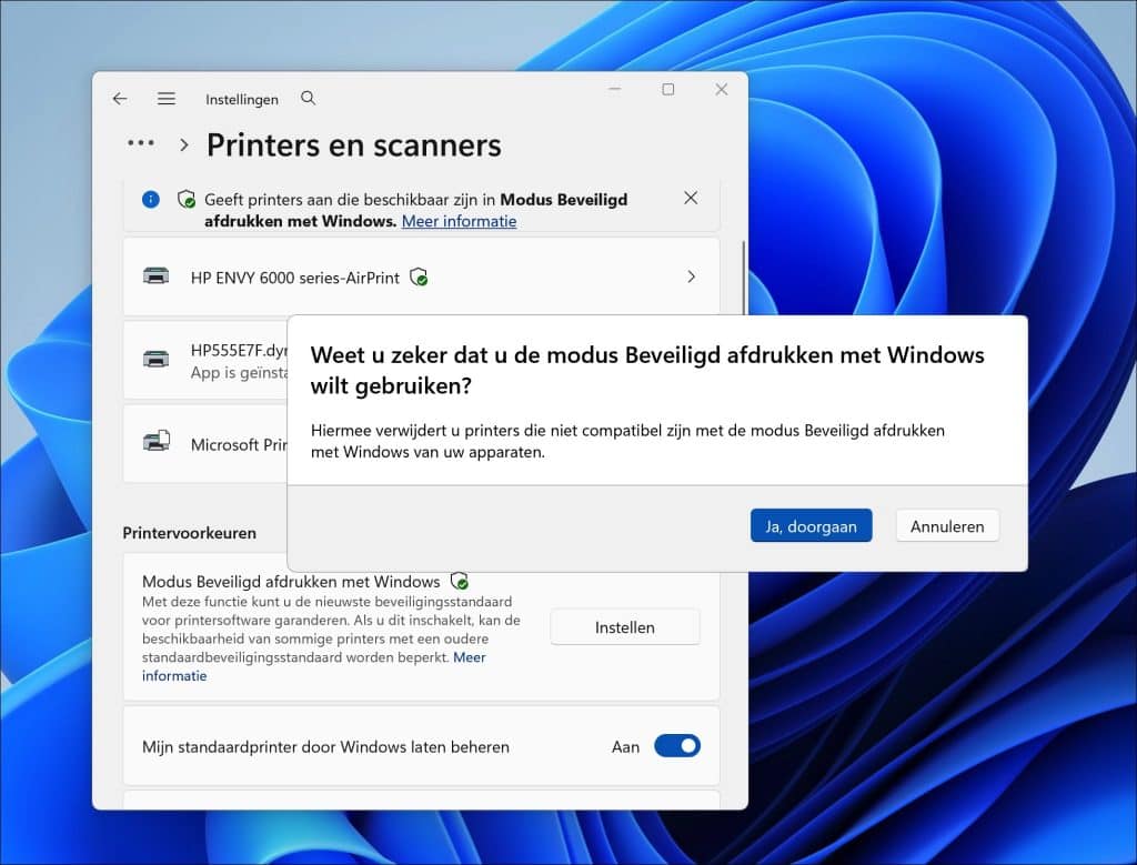 Modus beveiligd afdrukken met Windows