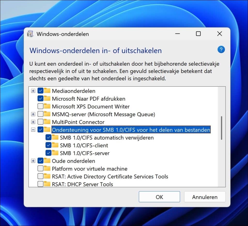 Ondersteuning voor SMB 1.0 CIFS voor het delen van bestanden