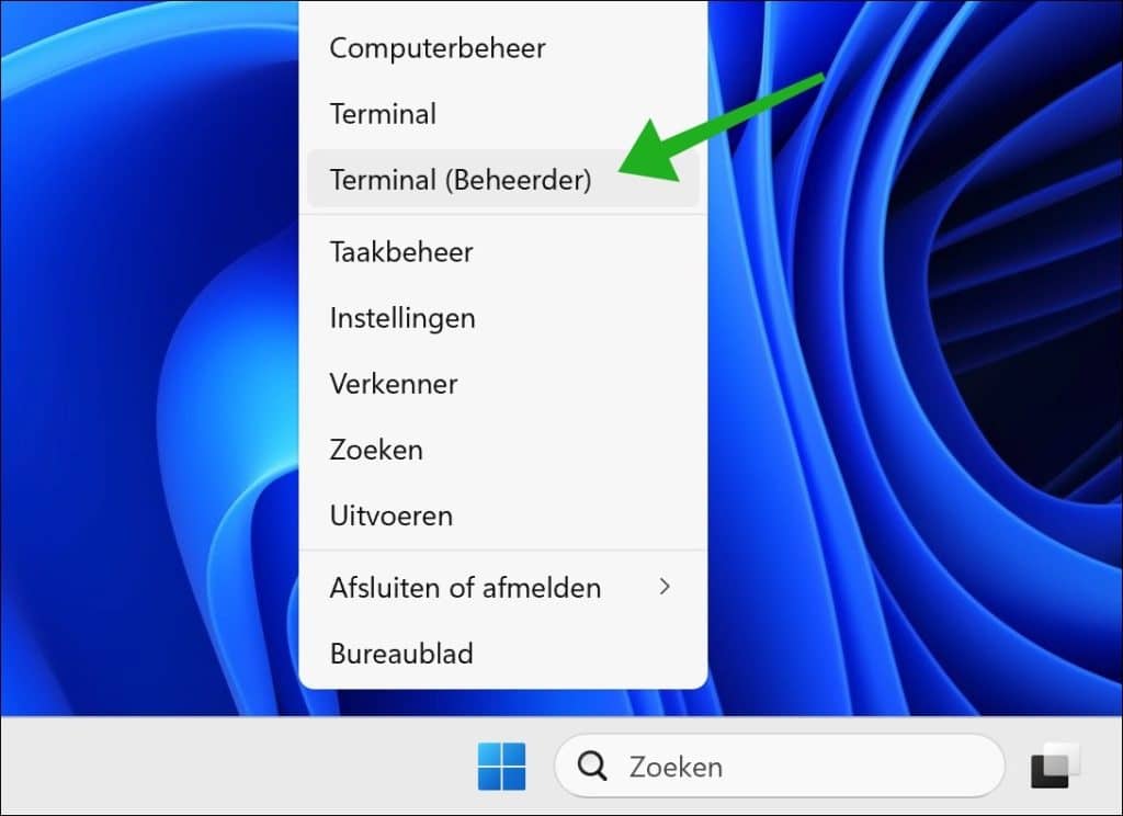 Terminal openen als beheerder