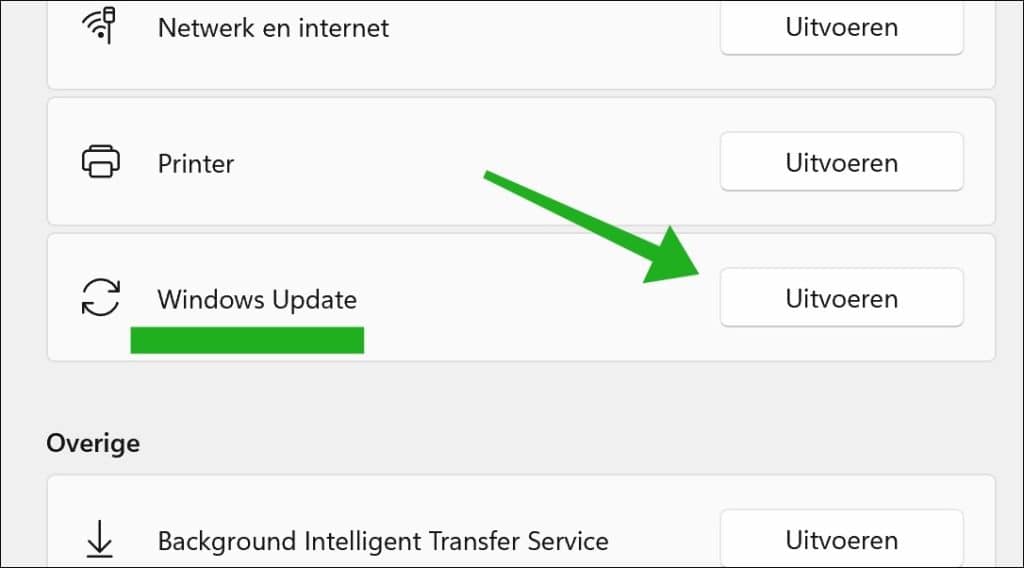 Windows Update probleemoplosser op Uitvoeren