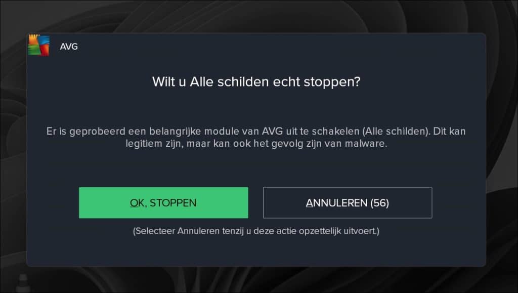 AVG antivirus tijdelijk uitschakelen