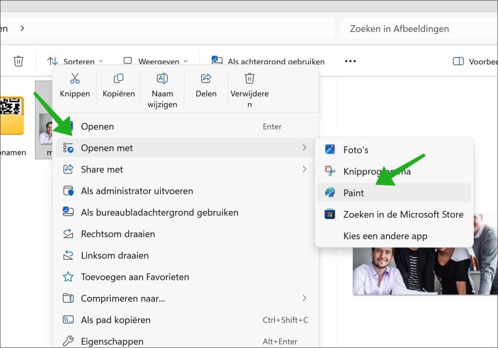 Afbeelding openen met Paint