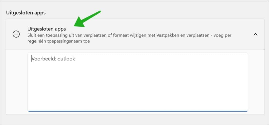 Apps uitsluiten van vastpakken en verplaatsen