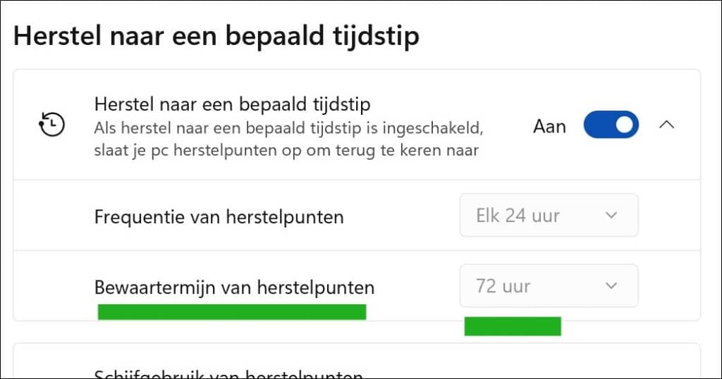 Bewaartermijn van herstelpunten wijzigen