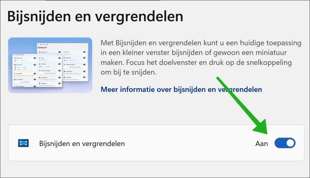 Bijsnijden en vergrendelen inschakelen