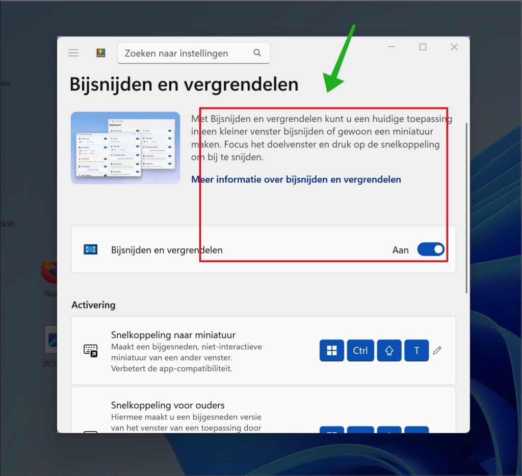 Bijsnijden en vergrendelen live deel van venster vastzetten
