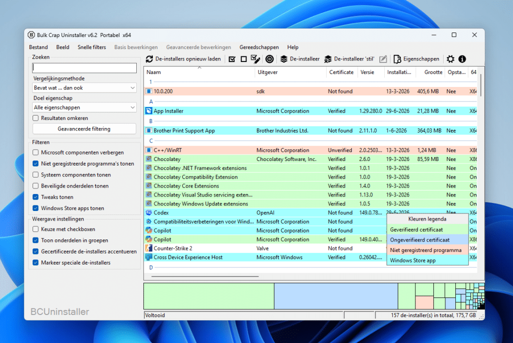 Bulk Crap Uninstaller programmalijst