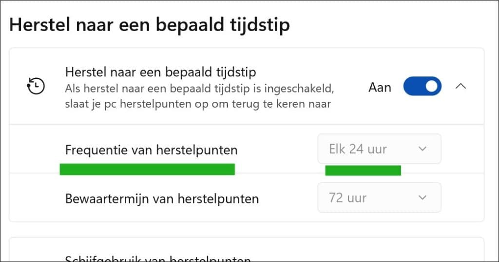 Frequentie van herstelpunten wijzigen
