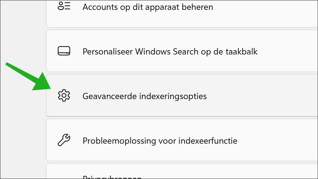 Geavanceerde indexeringsopties