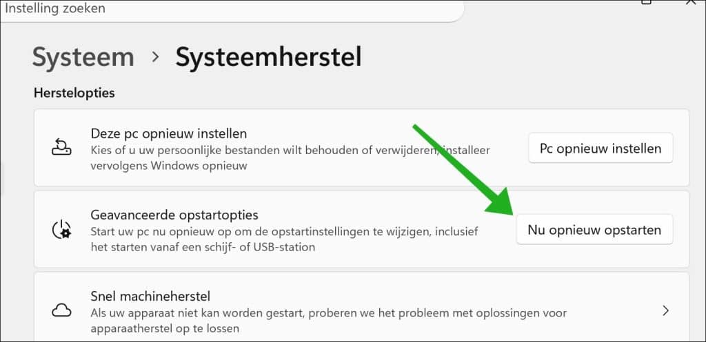 Geavanceerde opstartopties