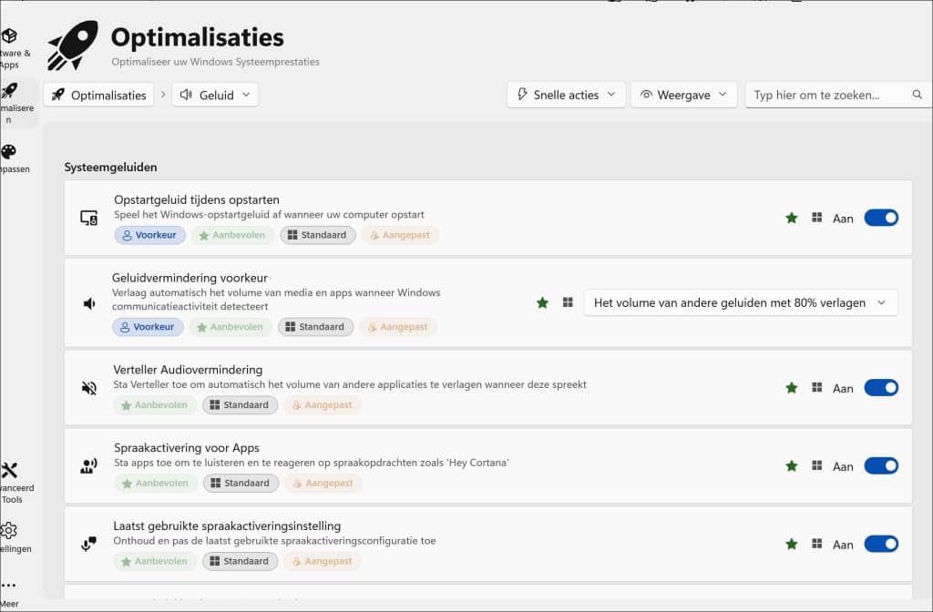 Geluid optimalisaties winhance