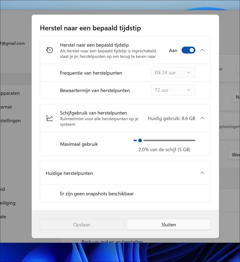 Herstel naar een bepaald tijdstip