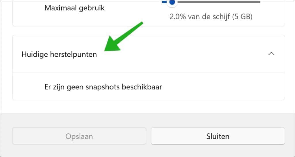 Herstelpunten bekijken