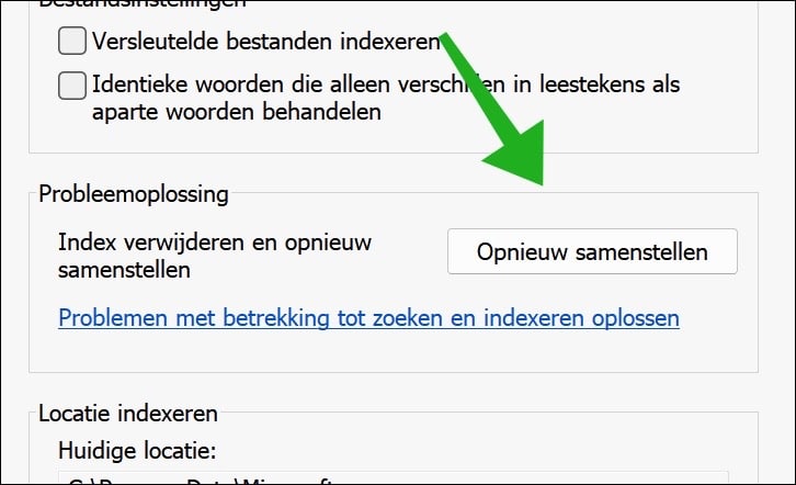 Index verwijderen en opnieuw samenstellen