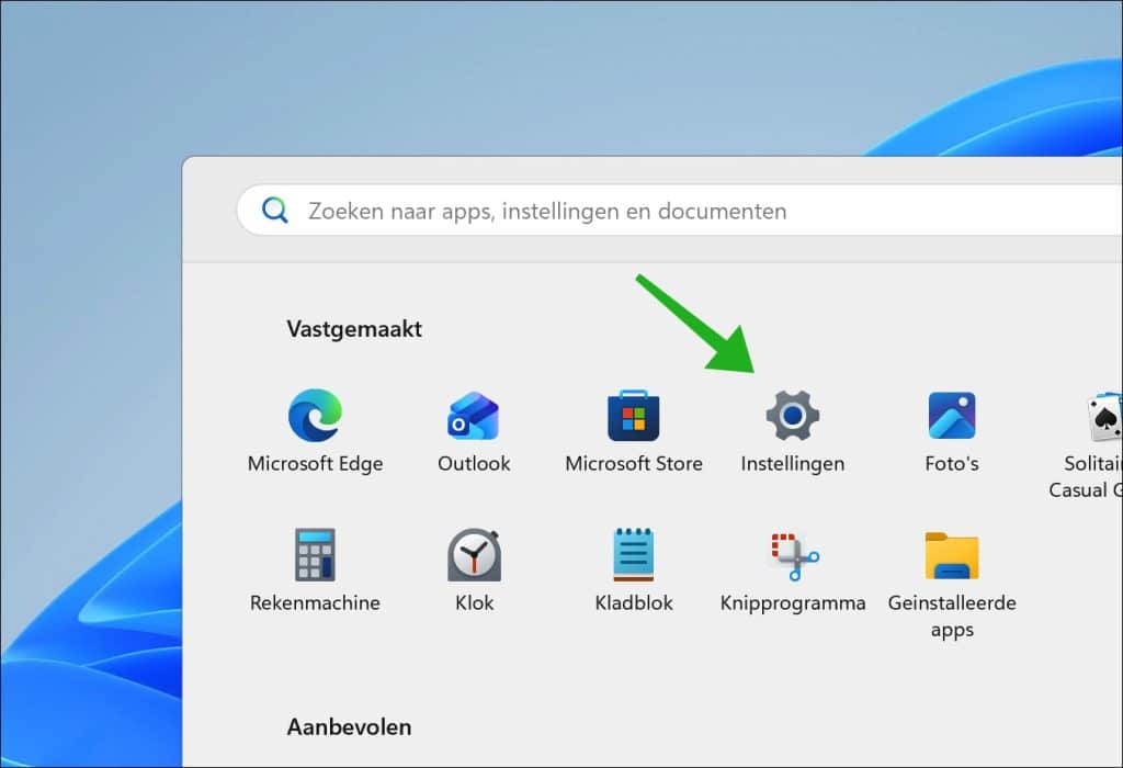 Instellingen openen