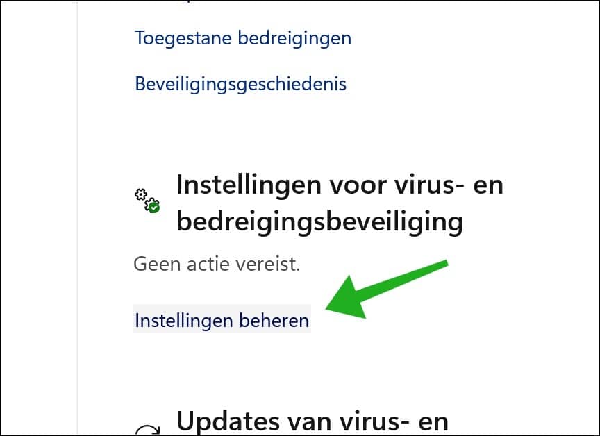 Instellingen voor virus- en bedreigingsbeveiliging op Instellingen beheren