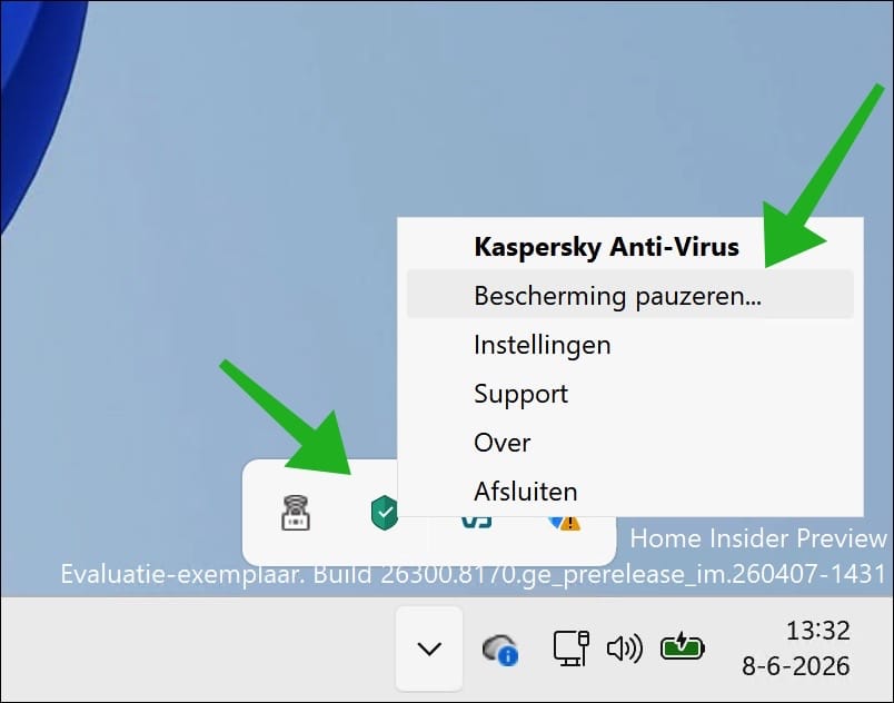 Kaspersky systeemvak