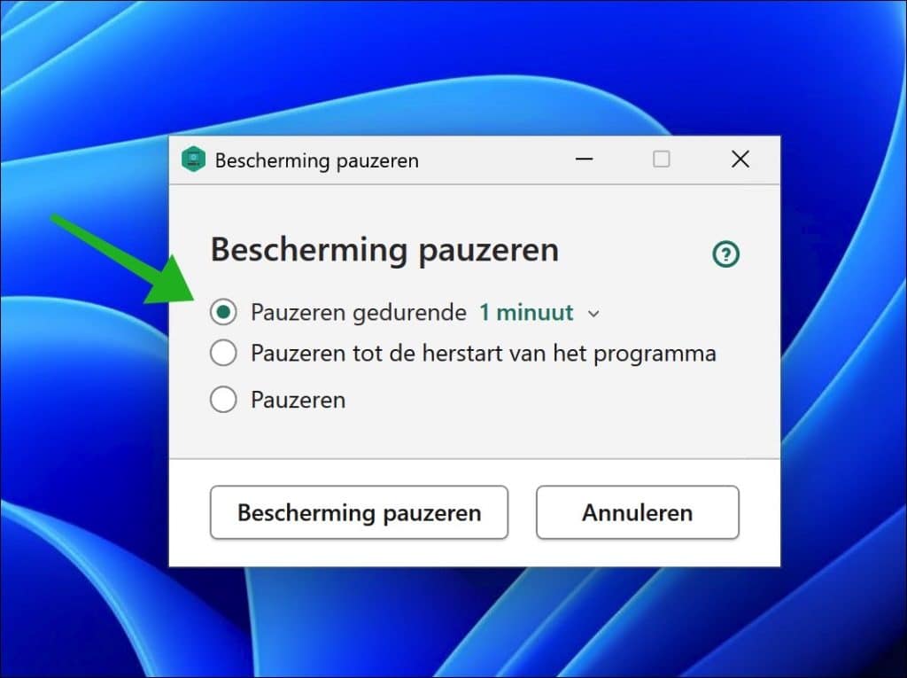 Kaspersky tijdelijk uitschakelen