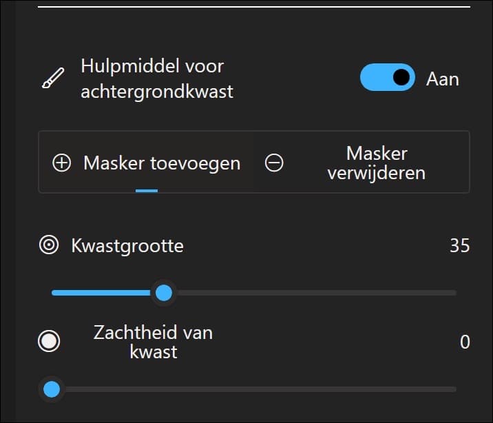 Masker toevoegen verwijderen en kwastgrootte instellen
