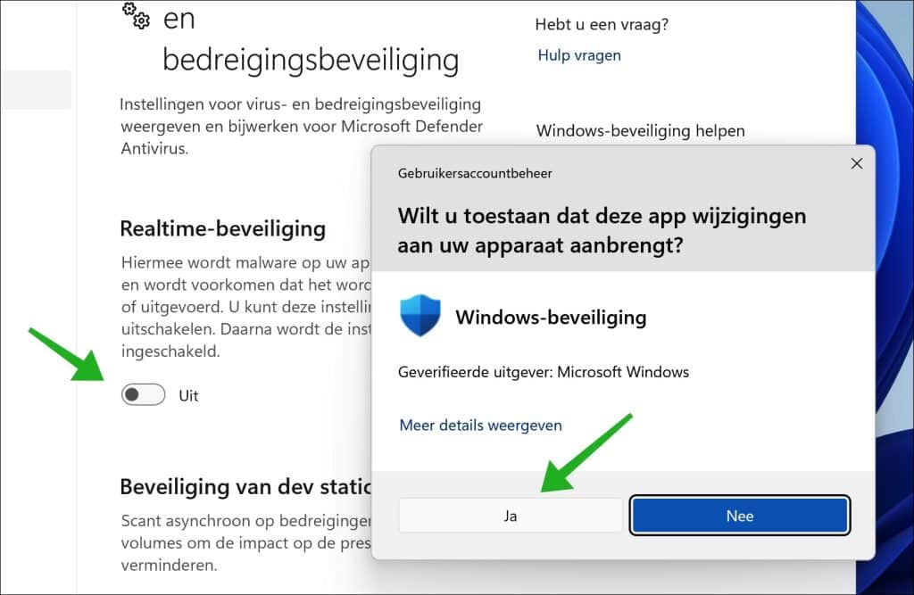 Microsoft Defender antivirus uitschakelen
