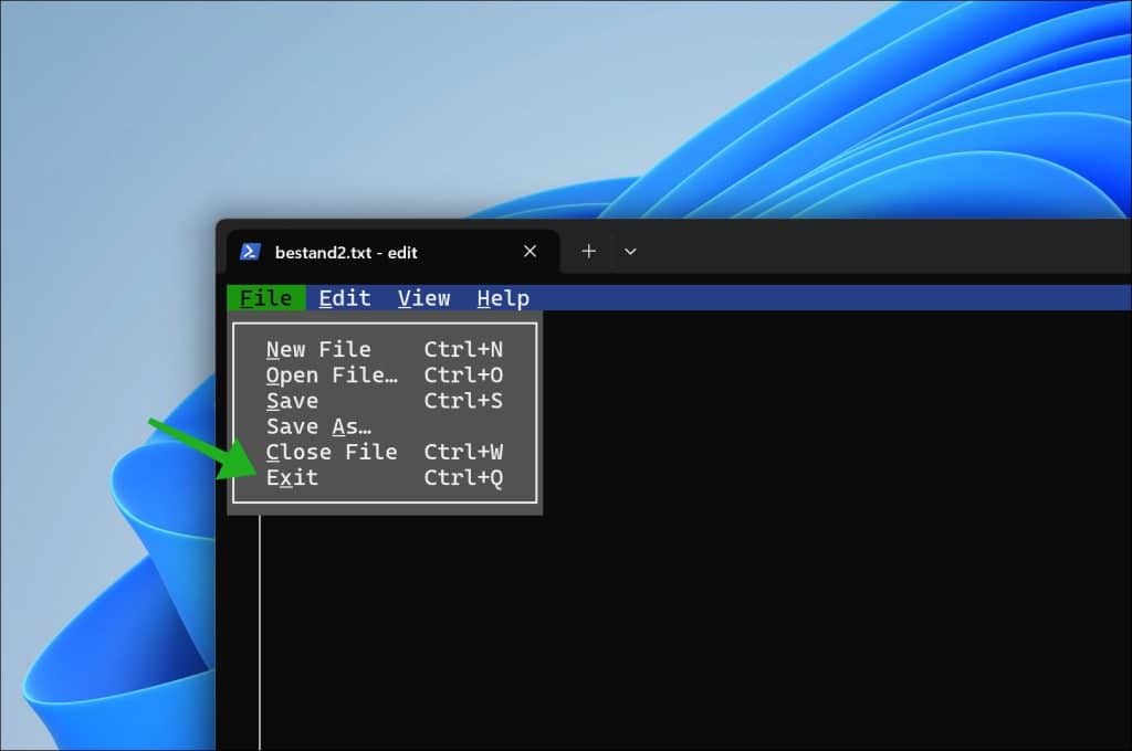 Microsoft Edit afsluiten