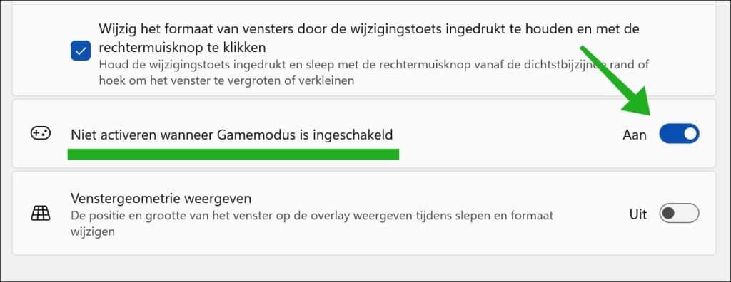 Niet activeren tijdens games