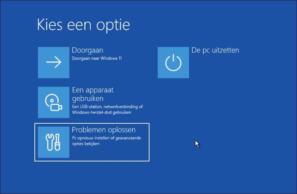 Problemen oplossen windows herstelomgeving