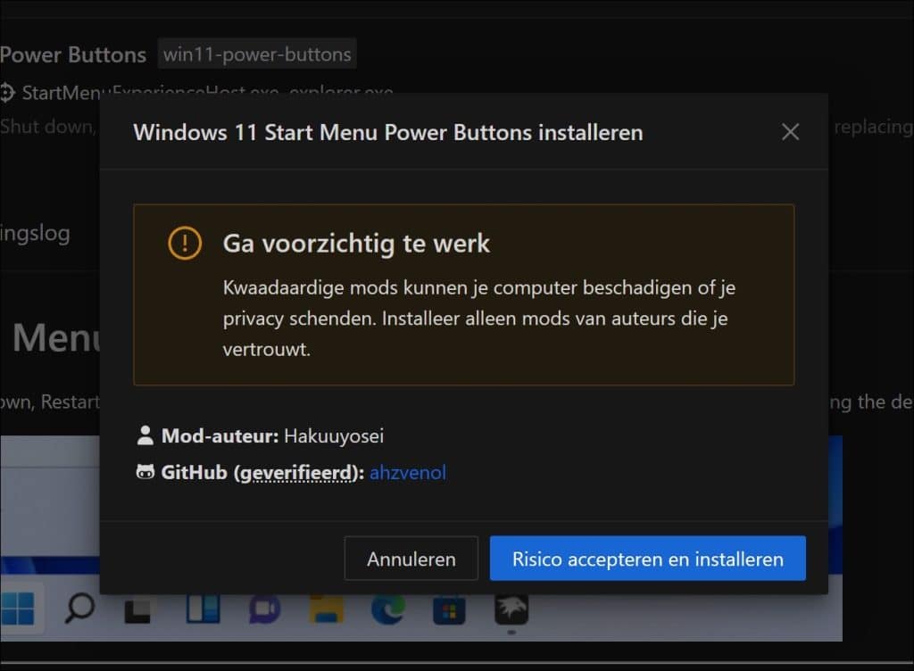 Risico accepteren en installeren