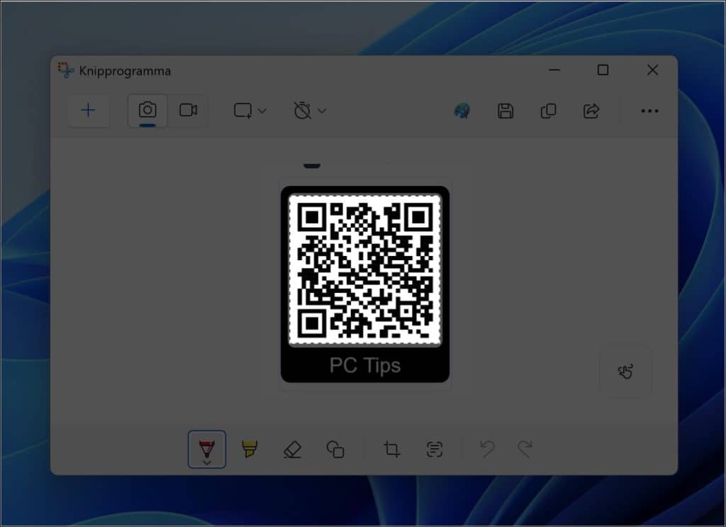 Schermafbeelding met qrcode in knipprogramma