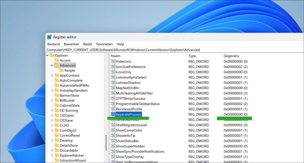 SeparateProcess waarde