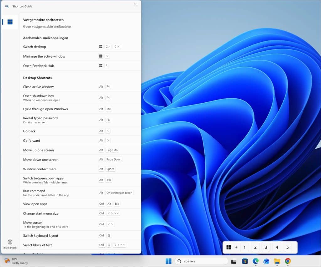 Shortcut Guide openen