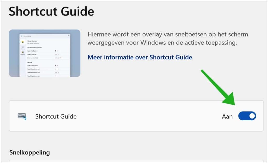 Shortcut guide inschakelen