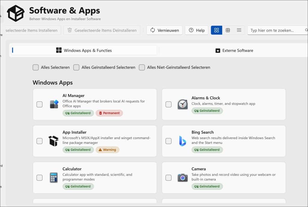 Software en apps installeren met Winhance