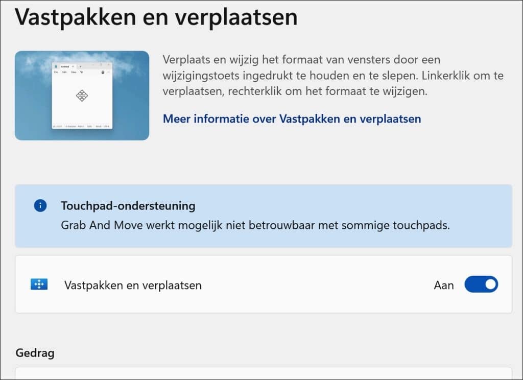 Vastpakken en verplaatsen inschakelen