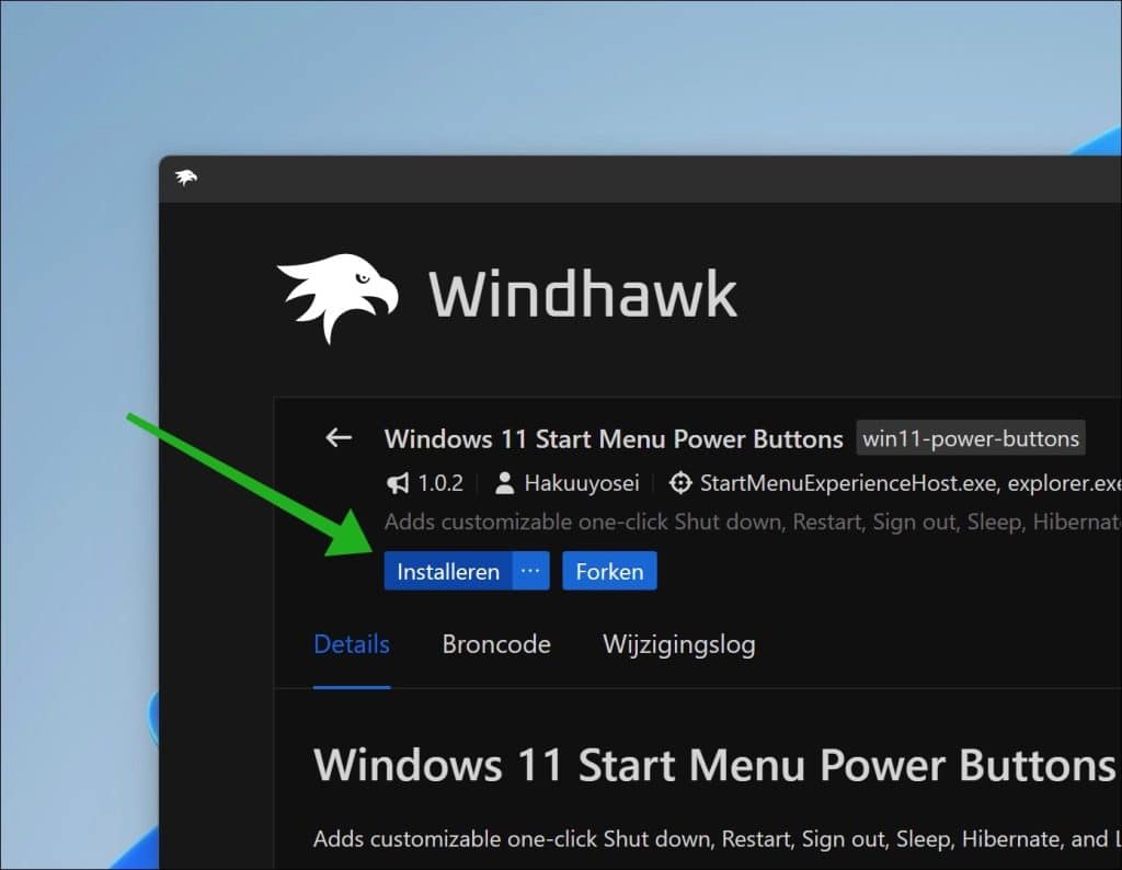 Windows 11 Start Menu Power Buttons installeren