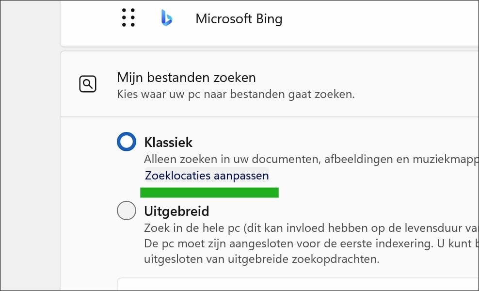 Zoeklocaties aanpassen