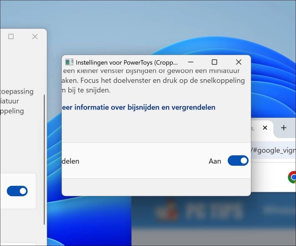 klein venster met het geselecteerde deel
