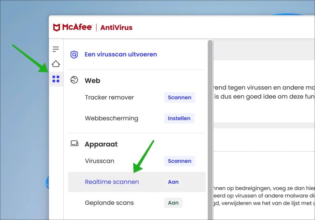 mcafee menu openen
