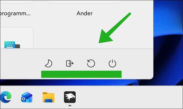 nieuwe situatie startmenu afsluitknoppen