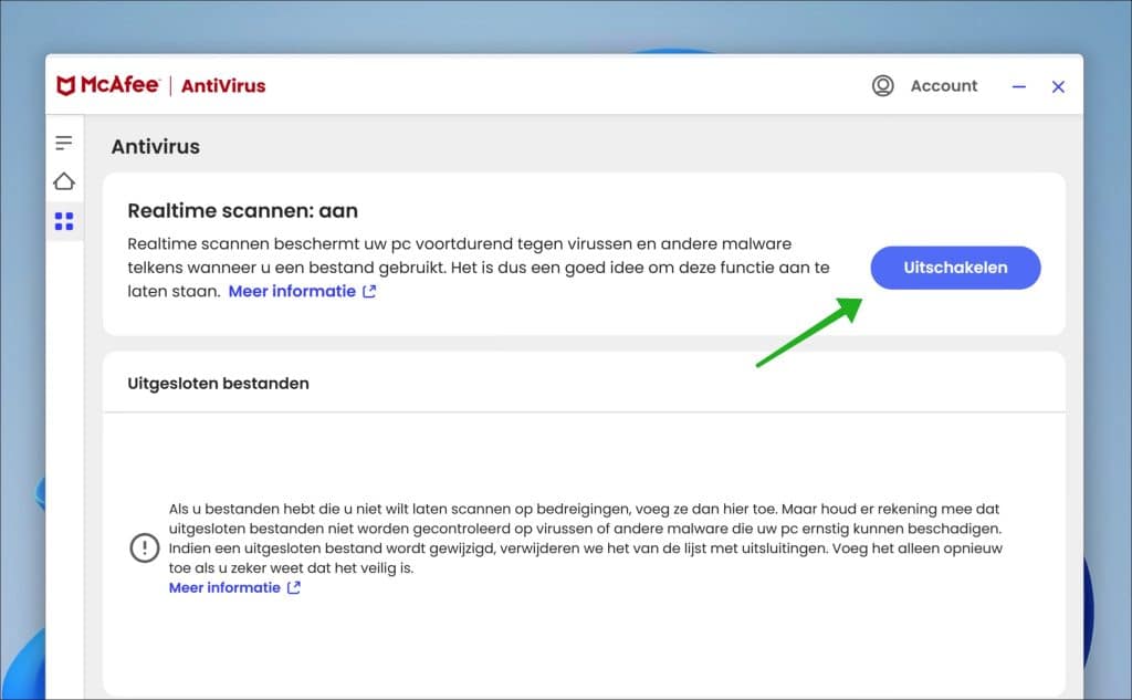 realtime scannen uitschakelen