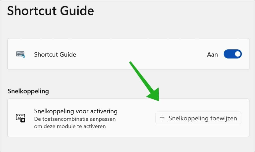 sneltoets wijzigen waarmee Shortcut Guide wordt geopend