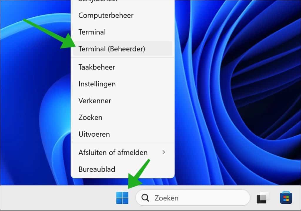terminal openen als beheerder