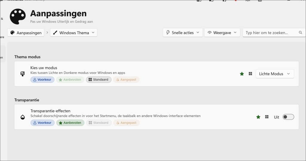thema aanpassingen winhance