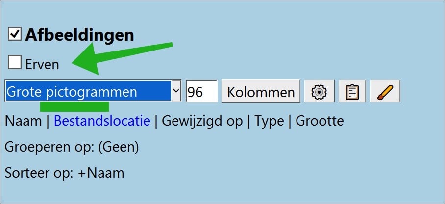 Afwijkende mapweergave instellen