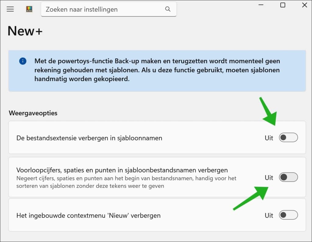 Bestandsextensies in het menu verbergen