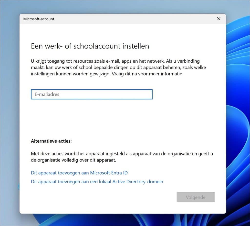 Een werk- of schoolaccount instellen
