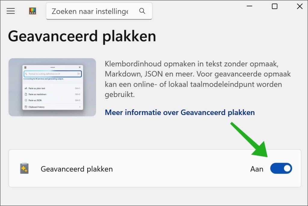 Geavanceerd plakken inschakelen
