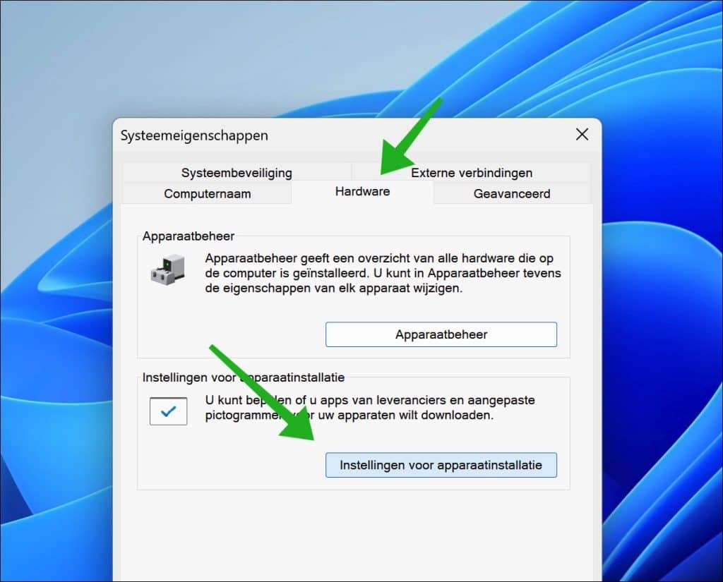 Instellingen voor apparaatinstallatie