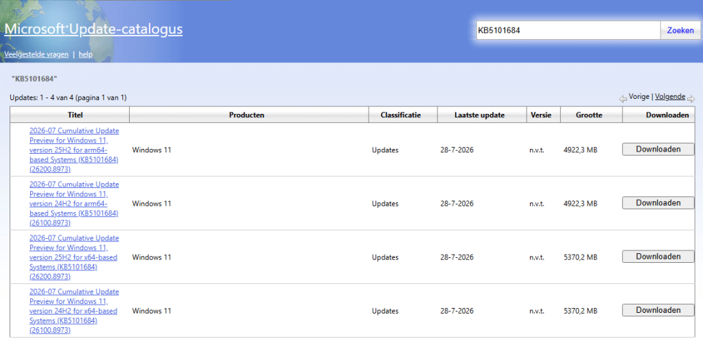 KB5101684 handmatig downloaden en installeren